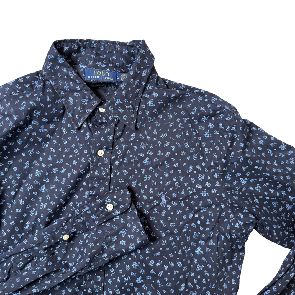 Polo Ralph Lauren Slim Fit All Over Floral Print Button Shirt Men L Blue Pony